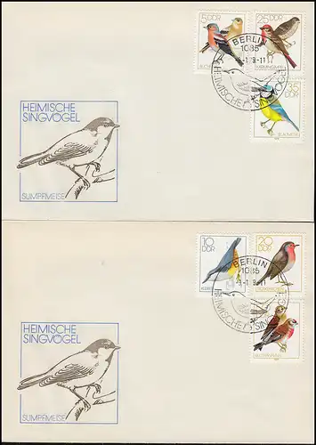 2388-2393 Heimische Singvögel 1979, Satz auf 2 Schmuck-FDC ESSt Berlin