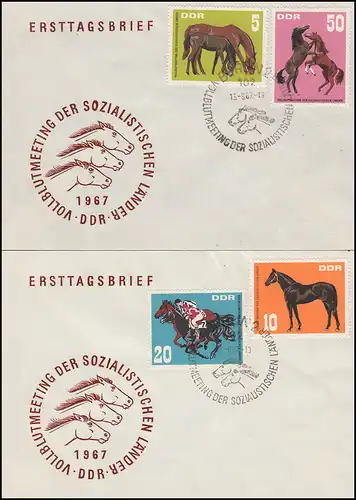 1302-1305 chevaux: réunion de plein sang des pays socialistes, jeu sur 2 Bijoux-FDC