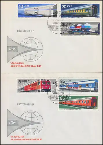 1844-1849 Construction de matériel ferroviaire: chemins de fer et wagons, ensemble sur 2 bijoux-FDC