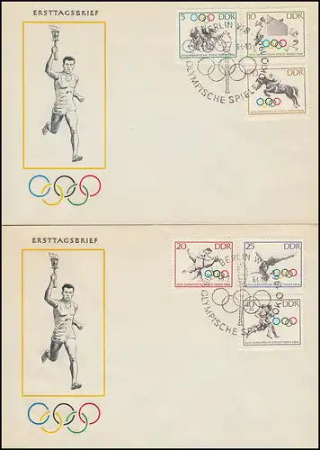 1033-1038 Olympia: Olympische Sommerspiele Tokio 1964, Satz auf 2 Schmuck-FDC