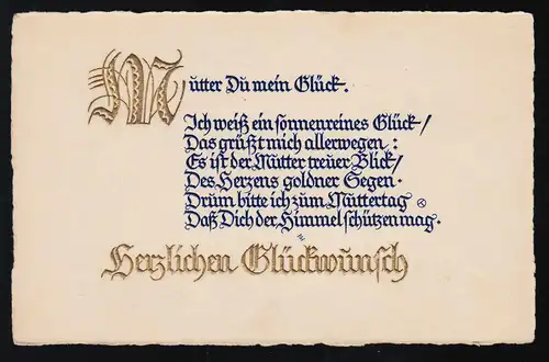 Mutter du mein Glück. Ich weiß ein sonnenreines Glück, Glückwunsch, ungebraucht