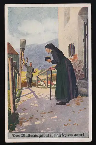 L'œil de la mère l'a reconnu, carte de guerriers Postexped. 11.10.1916