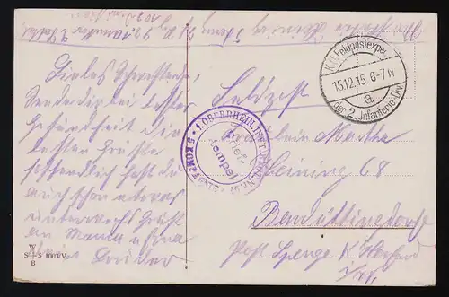 Sa lettre, Madame Fenêtre, 1er Rhin supérieur. Infant. Reg, K.D.Feldpostexp.15.12.1916