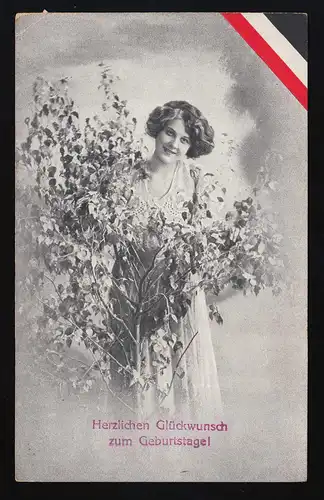 Femme avec jeune bouleau, Félicitations anniversaire Reichs couleurs, Nouvelle ville 20.12.1916