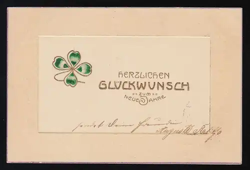 Kleeblatt Herzlichen Glückwunsch zum neuen Jahre, Präge AK, Hannover 31.12.1908