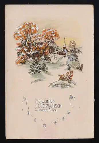 hiver paysage village neige argent orné Félicitations Nouvelle année inutilisé