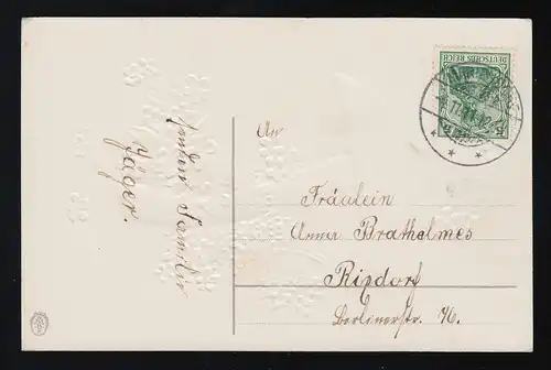 Pilz umgeben mit Vergissmeinnicht, Glückwunsch Geburtstag, Mariendorf 4.11.1911