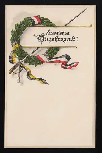 Salutation de Nouvel An! Digue de couronne de chêne ruban de couleur riche, inutilisé