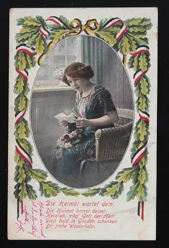 La maison attend ton . Lettre de femme Eichenlaub Reichs couleurs, Ibbenbüren 17.1.1916
