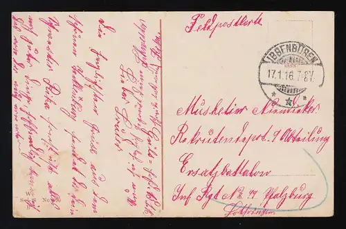 La maison attend ton . Lettre de femme Eichenlaub Reichs couleurs, Ibbenbüren 17.1.1916