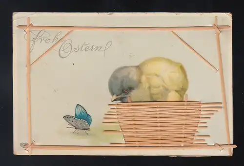 Joyeuses Pâques, poussins dans le panier et papillon Pâturage, Morsain 24.5.1916