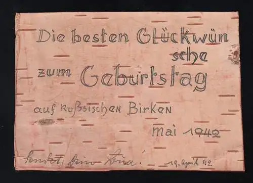 Auf russischen Birken, Holz Rinde die besten Glückwünsche Geburtstag 19.04.1942