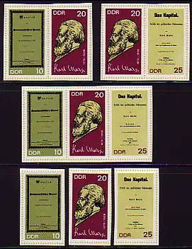 1365-1367B Karl Marx coupé en bloc 27 - 3 ZD et 3 Ezm, set **