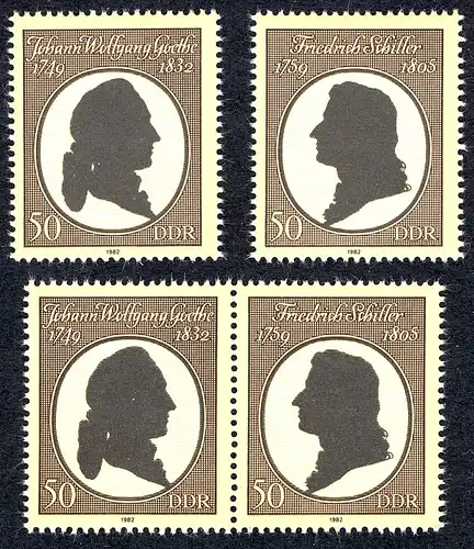 2681-2682 aus Block 66 Goethe und Schiller 1982, 1 ZD und 2 Ezm, Set **