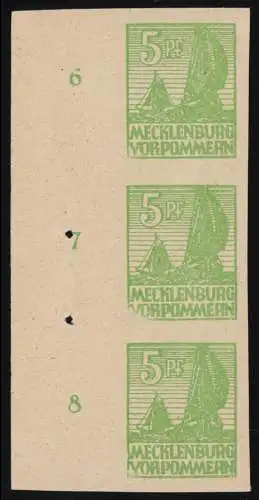 32III+VIII+III Abschiedsserie 5 Pf. - Rand-3er-Streifen mit PLF III+VIII+III, **