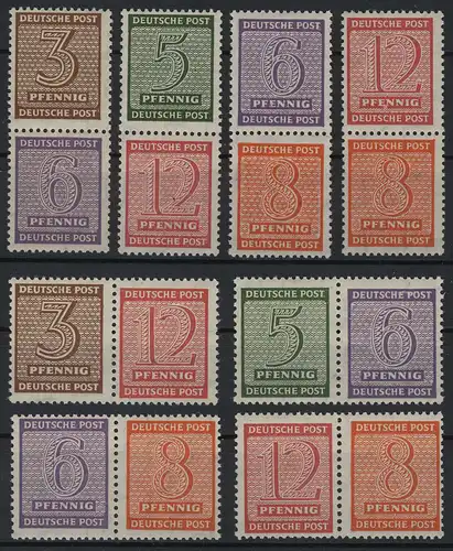 126ff Ziffern 1945, 8 Zusammendrucke W und S, Set ** postfrisch