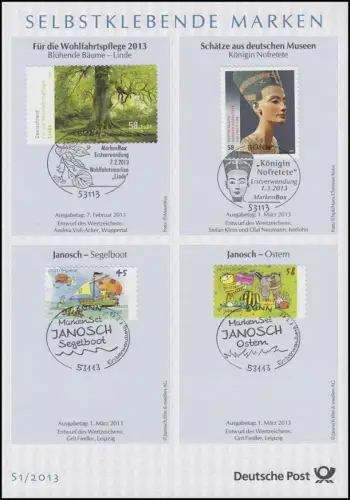 ETB S1/2013 SELBSTKLEBENDE Nofretete, Janosch, Kaiserburg etc.