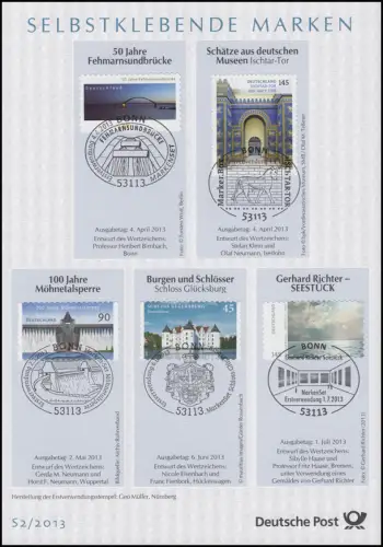 ETB S2/2013 SELBSTKLEBENDE Ischtar-Tor, Glücksburg, Kaiserkrone, Weihnachten etc