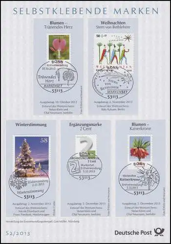 ETB S2/2013 SELBSTKLEBENDE Ischtar-Tor, Glücksburg, Kaiserkrone, Weihnachten etc