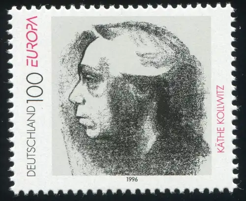 1855 Europe 100 Pf avec PLF Z par Kollwitz avec un trait rouge, champ 10, **