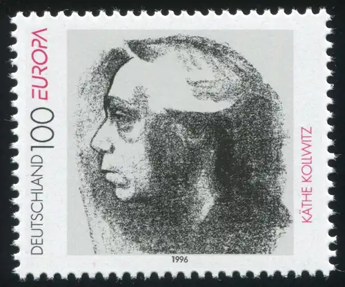 1855 Europa 100 Pf mit PLF schwarzer Strich über H von KÄTHE, Feld 10, **