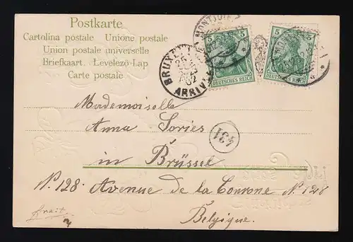 1903 Or chiffres Trèfle Horloge Nouvel An, Montjoie/ Bruxelles 25.12.1902
