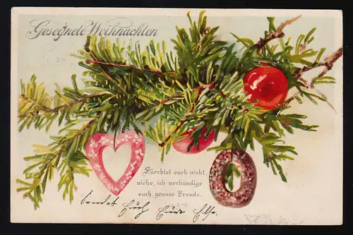 Bâtons de sapin Bouquets de boules rouges, Béni Noël, Dresde 24.12.1903