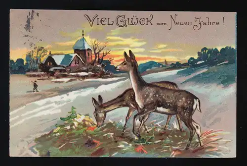 Rehe äsen auf Feld Winter Dorf, Viel Glück zum neuen Jahre Neukölln 31.12.1912