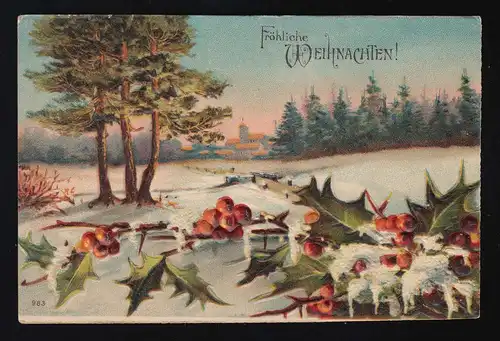 Stechpalme hiver paysage neige forêt Joyeux Noël, 25.12.1907
