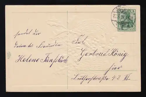 Weidenkorb mit Stechpalme Zweig Beeren Glückwunsch Geburtstag, Görlitz 27.8.1909