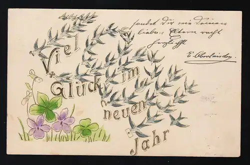 Schwalben Blumen Kleeblatt Brief neues Jahr Hannover/ Burgdorf 30.+ 31.12.1904