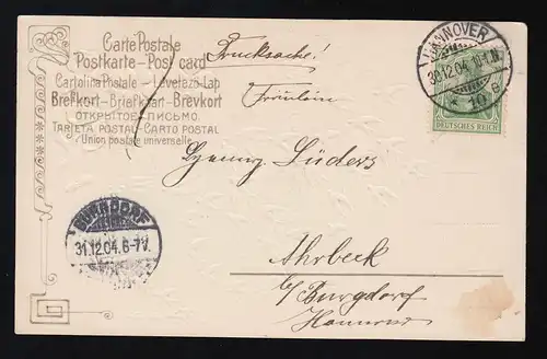 Schwalben Fleurs Kleeblaft Lettre nouvelle année Hanovre/ Burgdorf 30.+ 31.12.1904