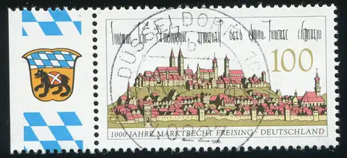 1856 Freising: Randstück mit PLF Ausbuchtung am N, Feld 5, gestempelt DÜSSELDORF