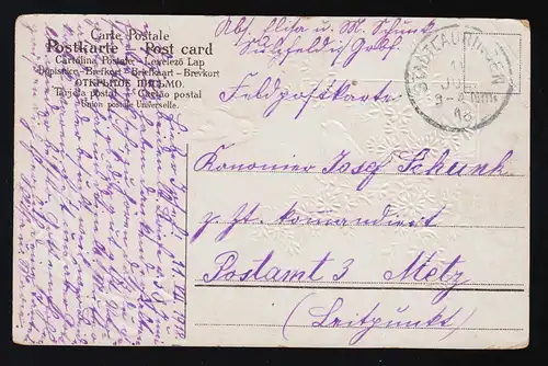 Spatzen Vögel lila Schleife bunte Blüten Feldpost Stadtlauringen 11.7.1918