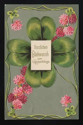 Kleeblatt Blüten Ornamente Glückwunsch Geburtstag, Ritschenhausen 19.7.1910