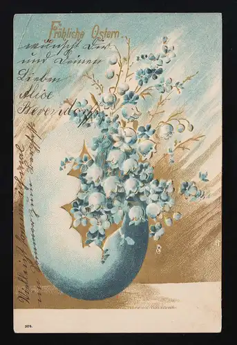 Ei mit Vergissmeinnicht und Maiglöckchen Fröhliche Ostern, Berlin 14.4.1906