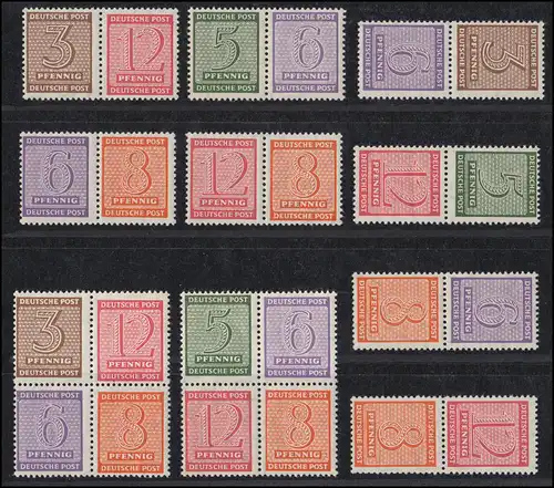 126ff Ziffern, 8 Zusammendrucke und 2 Herzstücke komplett, Set ** postfrisch