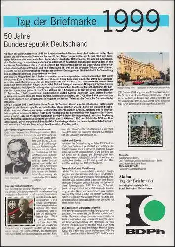 BDPh-Belegemappe Tag der Briefmarke 1999: 50 Jahre Bundesrepublik Deutschland