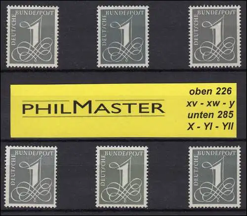 226 xv/xw/yw et 285 X, YI et YII - Ensemble de six marques individuelles **