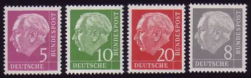 179 ff Heuss 4 Werte - WZ 4Y (Nachauflage II) liegend, komplett postfrisch **
