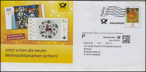 Plusbrief Dialogpost Blume Taglilie 30 Cent: Neue Weihnachtsmarken 2020