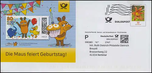 Lettre de plus Post Fleur Taglilie 30 cents: La souris sera 50 ans 2021