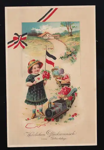Mädchen Eisenbahn Reichsflagge Glückwunsch Geburtstag, Chemnitz 6.5.1916