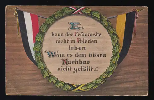 Es kann der Frömmste nicht in Frieden leben Kranz Flaggen Saarlouis 15.2.1916