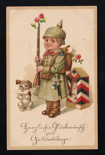 Jeune uniforme hotte pointue fusil Roses Félicitations anniversaire Sterkrade 20.8.1915