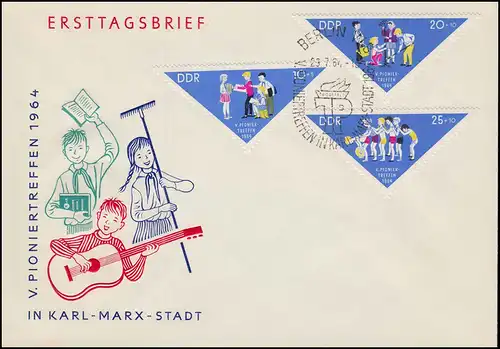 1045-1047 Pioniertreffen 1964 - Satz auf Blanco-Schmuck-FDC ESSt KARL-MARX-STADT