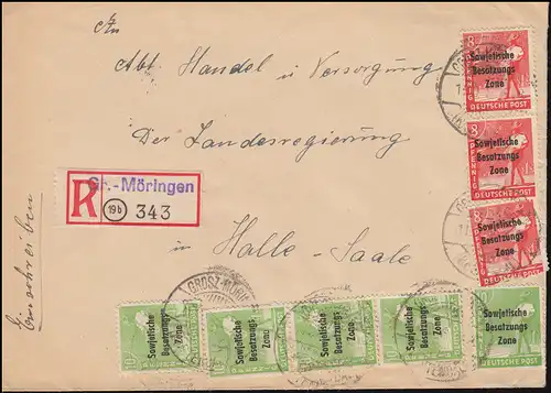 184+185 Imprimes SBZ R-Lettre Not-R-Zerttel GROSZ-MÖRINGEN (Kr. STENDAL) 11.10.48