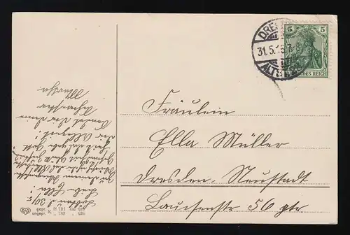 Jeune chapeau de bouton drapeau bouquet Félicitations anniversaire, Dresde 31.1916