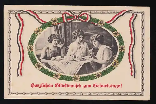 Mädchen Kaffeekränzchen Schleife Reichsfarben Glückwunsch Geburtstag ungebraucht
