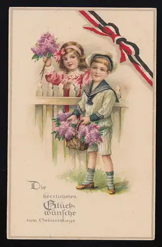 Junge Matrosenanzug Mädchen Flieder, Glückwunsch Geburtstag, Ringenhain 7.8.1916